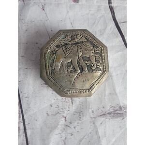 Elephant Silver Tone Metal trinket or large vanity pill box Made In Cambodia
